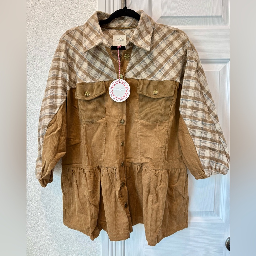 Umgee Plaid and Corduroy Button-Front Oversized Shirt Shacket NWT